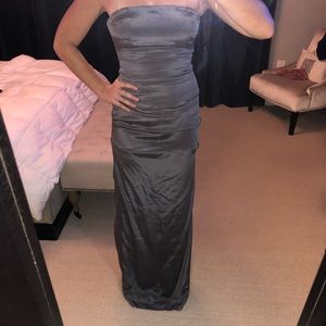 Gray silk strapless long Nicole Miller Gown size 2